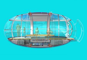 Nic Bailey's - Section through the capsule showing the drive mechanism and heating and cooling equipment under the floor - The London Eye by Marks Barfield Architects