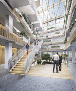 atrium ground view - Stephenson House by Marks Barfield Architects