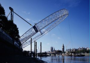 Wheel at 45 degrees above the Thames - The London Eye by Marks Barfield Architects