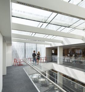 Atrium balustrade and glass - 82 Baker Street by Marks Barfield Architects