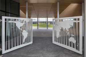 gate - University of Cambridge Primary School by Marks Barfield Architects