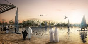 view from lake - King Abdullah Sports Oasis by Marks Barfield Architects