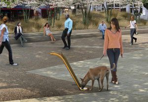 drinking water fountain CGI dog drinking by Marks Barfield Architects