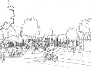 Oasis Cycle Centre Sketch by Marks Barfield Architects