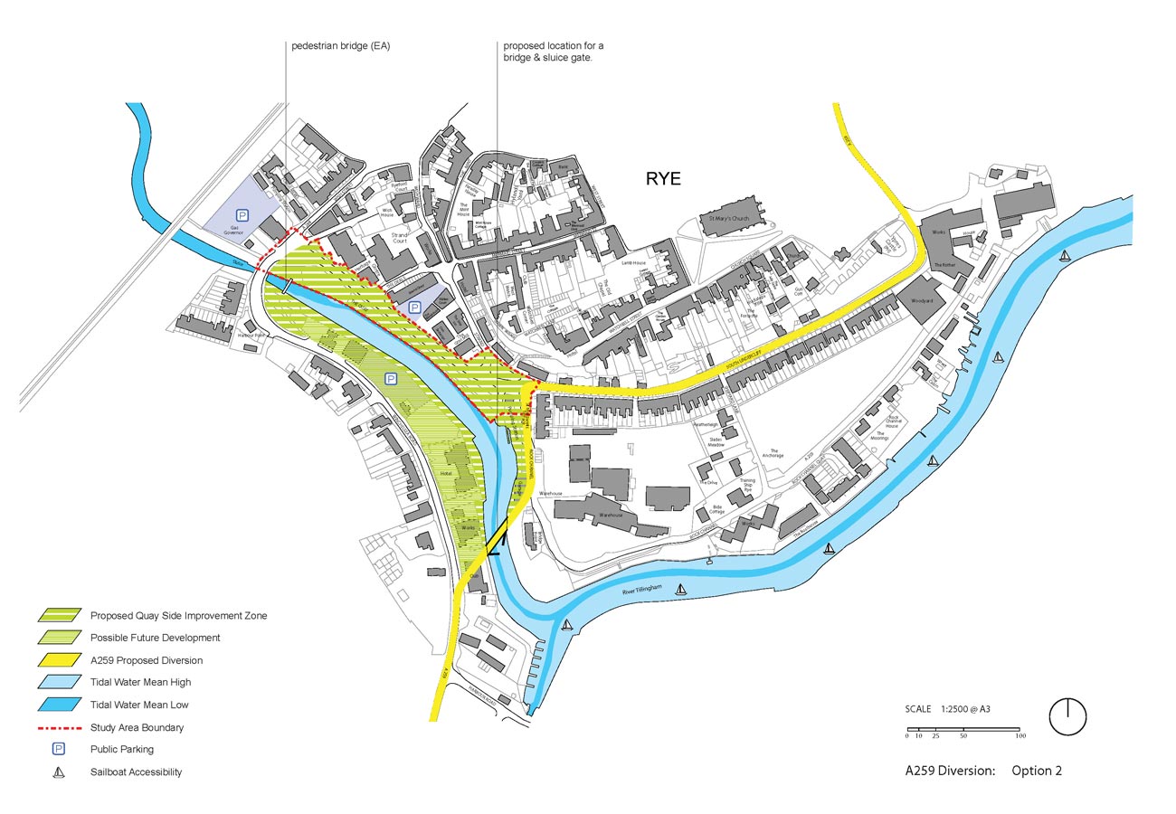 Rye Quay Side Option 2 with A259 Diversion by Marks Barfield Architects