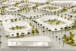 mixed buildings model - King Abdullah Sports Oasis by Marks Barfield Architects