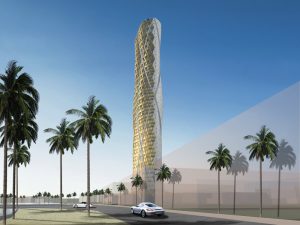 Jeddah Tower Residences Golden Cladding Building View by Marks Barfield Architects