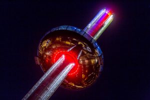 Brighton i360 pod bottom view night Marks Barfield Architects