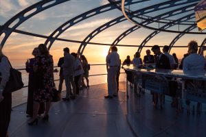 Brighton i360 pod sunset, Marks Barfield Architects