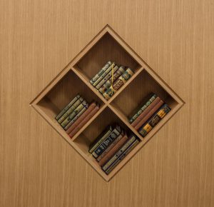 Cambridge Mosque Bookshelf in Prayer Hall by Marks Barfield Architects, photo by Morley von Sternberg