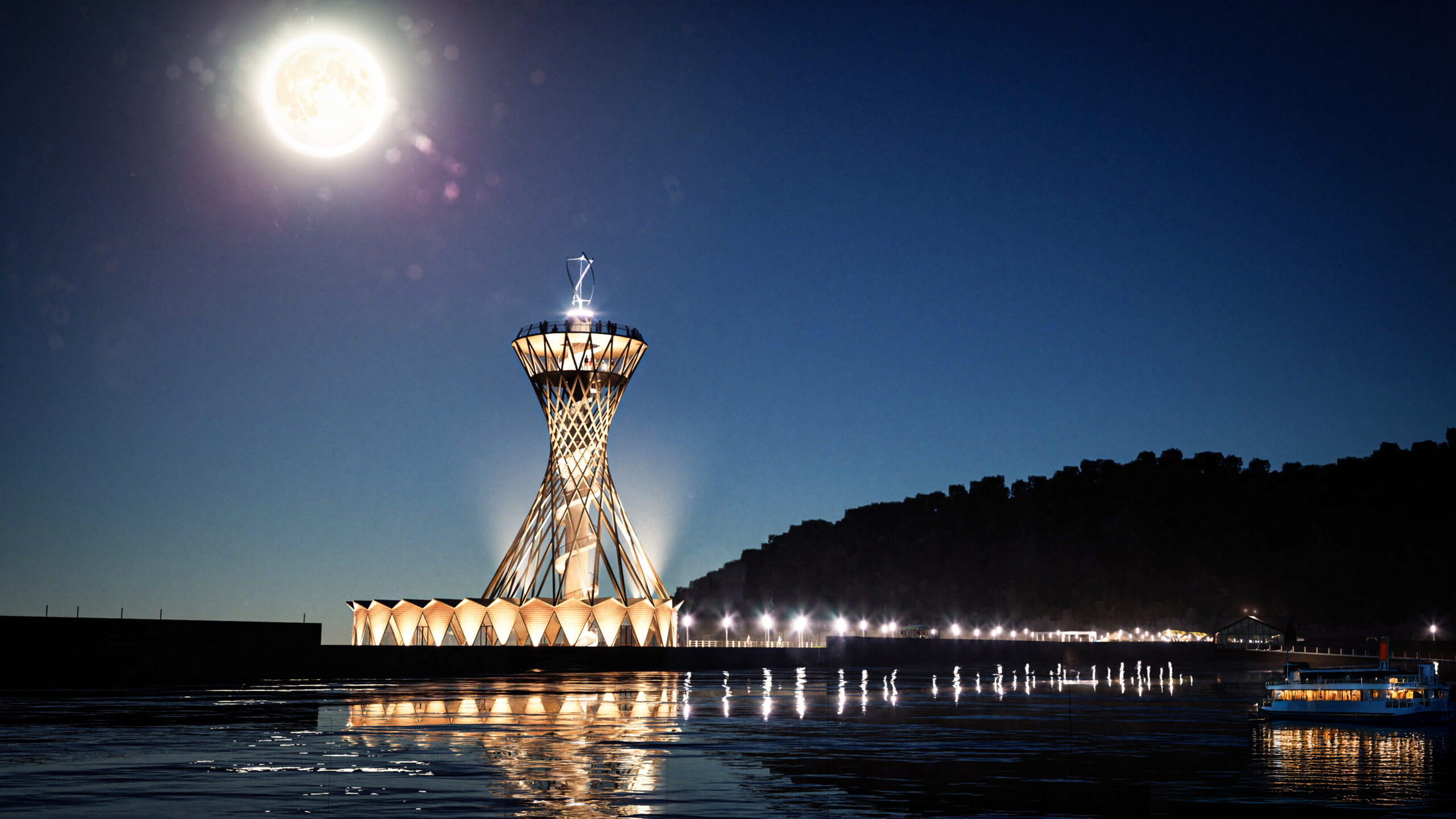 West Somerset Lagoon Observation Tower at Night