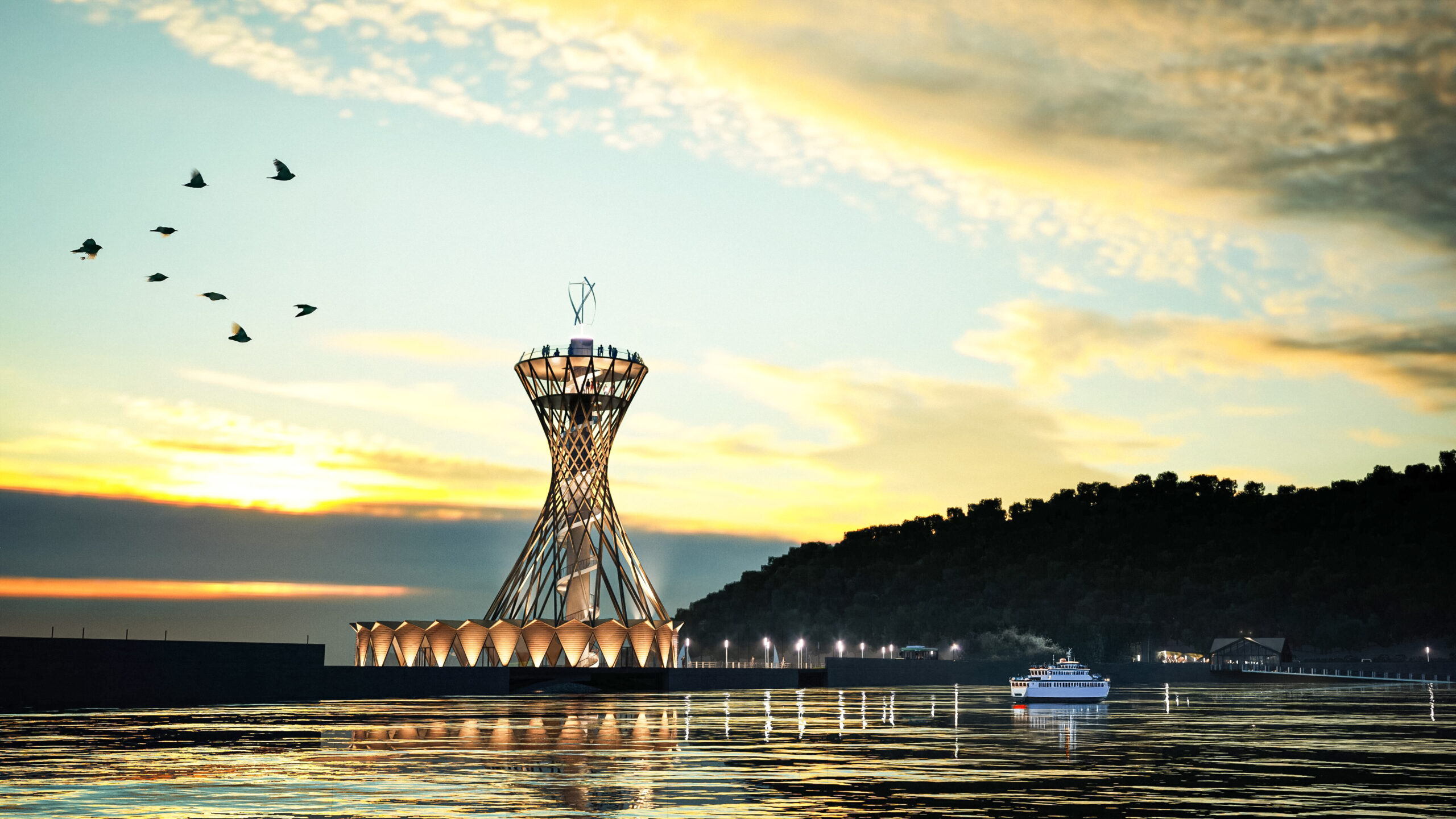 West Somerset Lagoon Observation Tower at Dusk